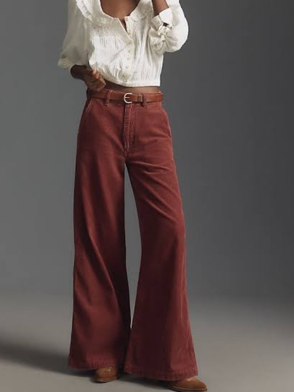 AnthropologyWrarngierCorduroy Wide-Leg high rise trousers Rust Red 32.